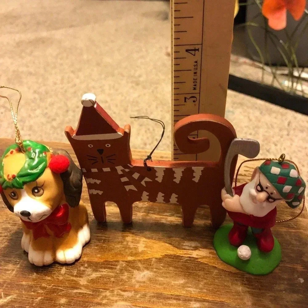3 Pieces lot Of Christmas ornaments Cat Dog and Santa